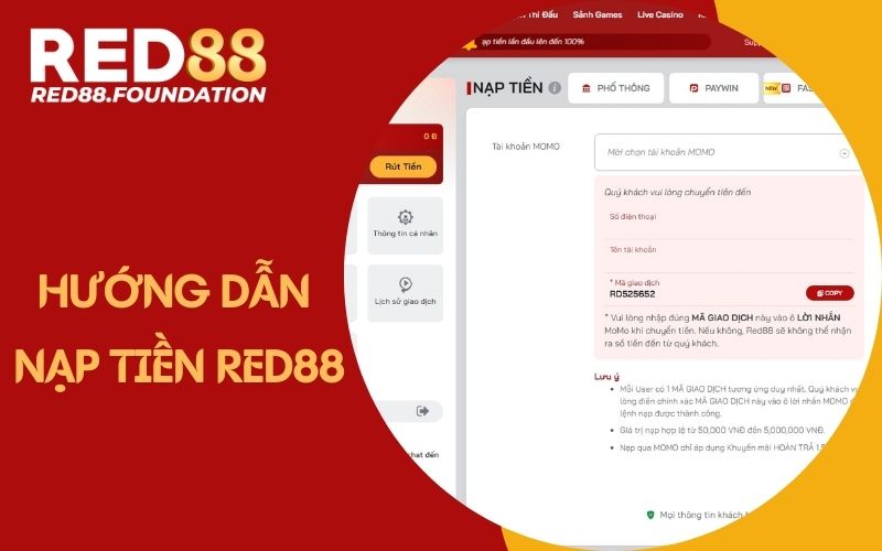 Hướng dẫn tân thủ nạp tiền vào tài khoản Red88